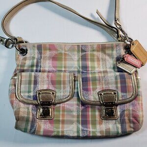 Coach Multicolor Plaid Crossbody Bag Purse Dual pockets adjustable strap pastels